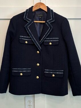 Talbots Navy Tweed Blazer with Gold Buttons